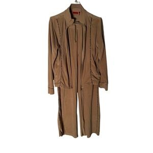 Vintage Contact 2pc Velour Set Zipper Broken With Leopard Trim Woman Large